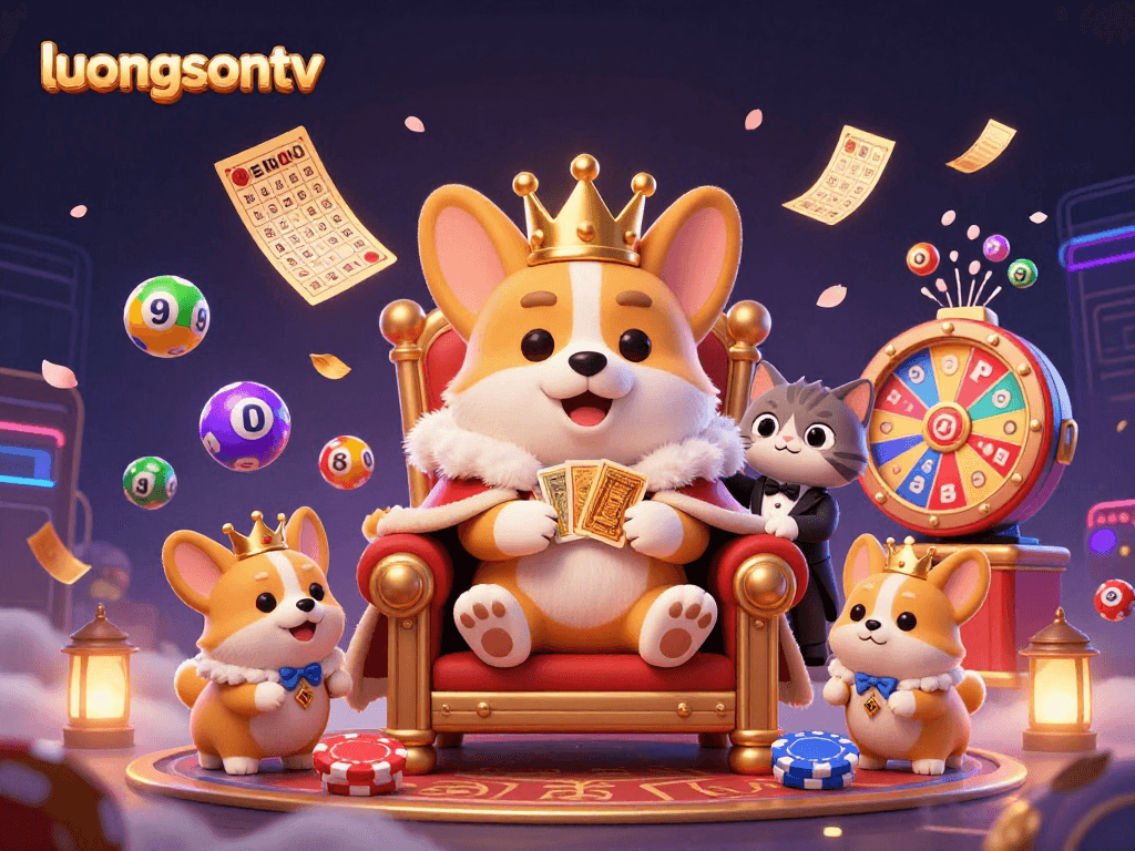 Experience the thrill of gambling with luongsontv featuring royal corgi and vibrant casino elements.