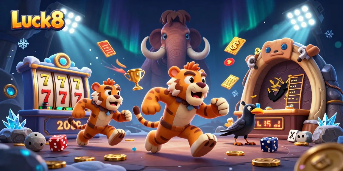 Engage in thrilling casino action at Luck8 with dynamic slot elements and prehistoric characters.
