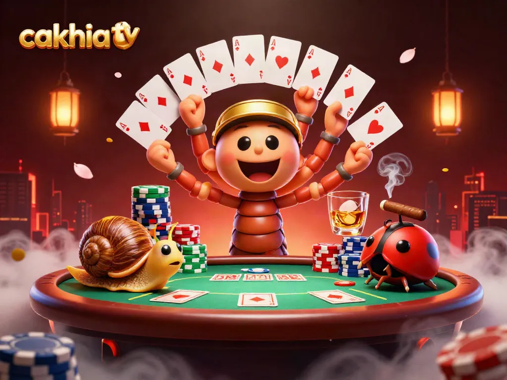 Engage with Cakhia TV's thrilling poker action featuring vibrant 3D characters and immersive elements.