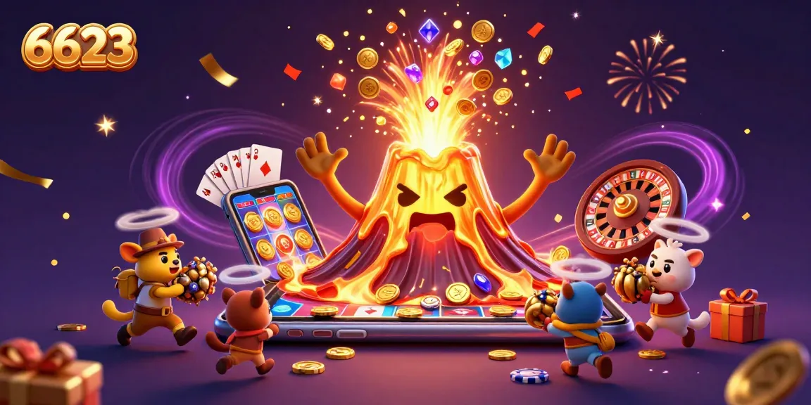Experience thrilling wins with 6623 in a vibrant casino scene featuring golden treasures and exciting gameplay.