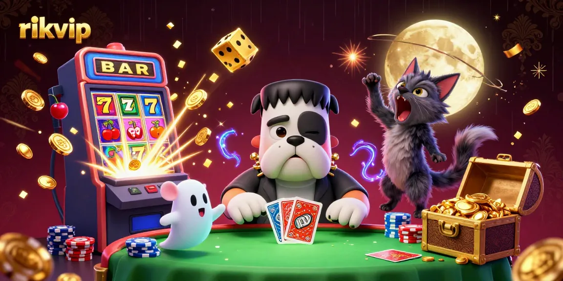 Experience exciting games at rikvip with vibrant 3D cartoon characters illustrating a thrilling casino scene.
